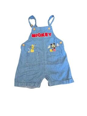 Disney Baby Mickey Mouse Pluto Denim Shortalls Romper Baby Toddler 12M